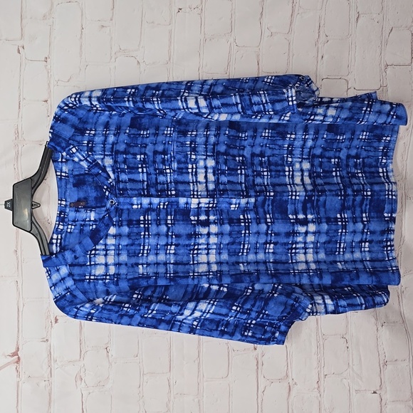 NYDJ Blue/White Watercolor Button 3/4 Sleeve Flowy Blouse Boho Chiffon Size 3x - Picture 1 of 16